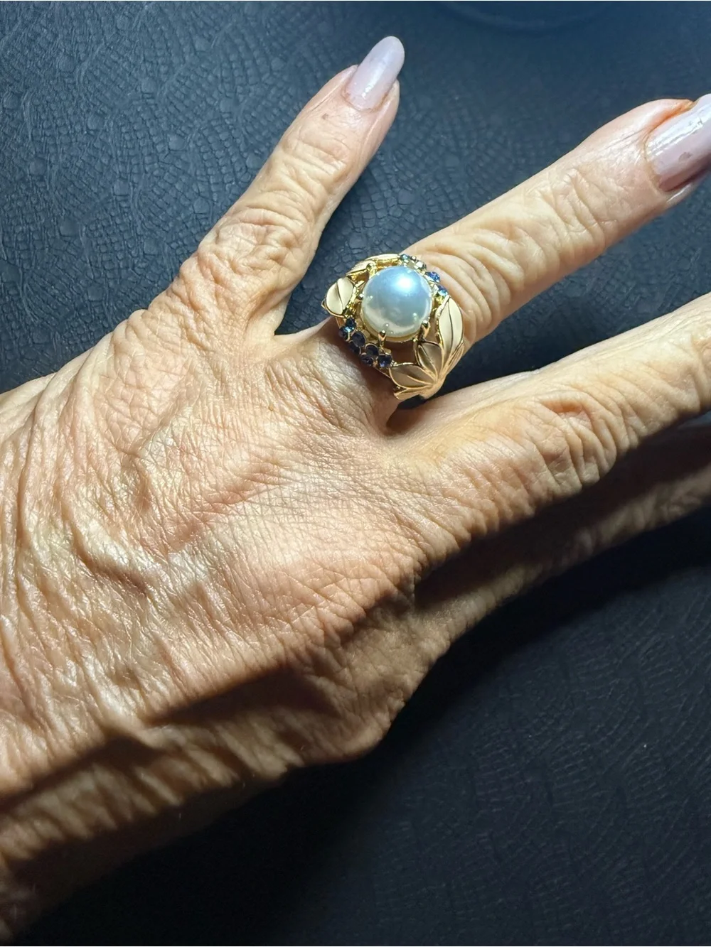 Gold Ring with Light Blue Cabochon and Blue Accent Stones - Women Jewelry Rings4